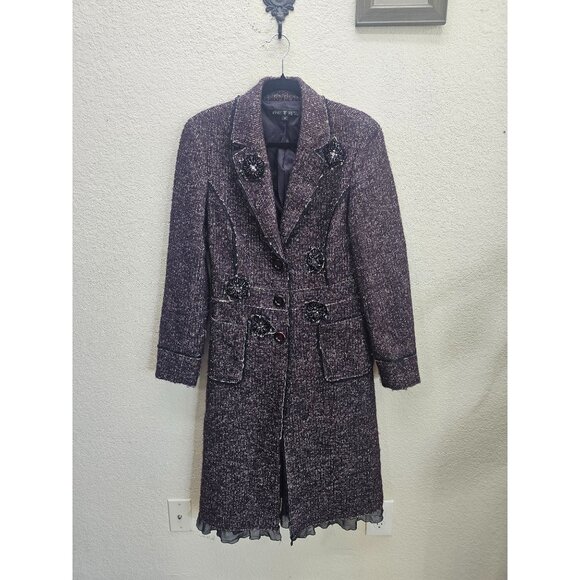 Lafayette Women's Tweed Beaded Winter Coat 8 Purple Timeless